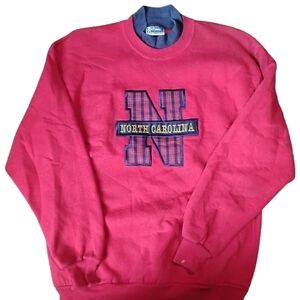 Vintage Made In The USA North Carolina Plaid Spell Out Crewneck Size Large Red